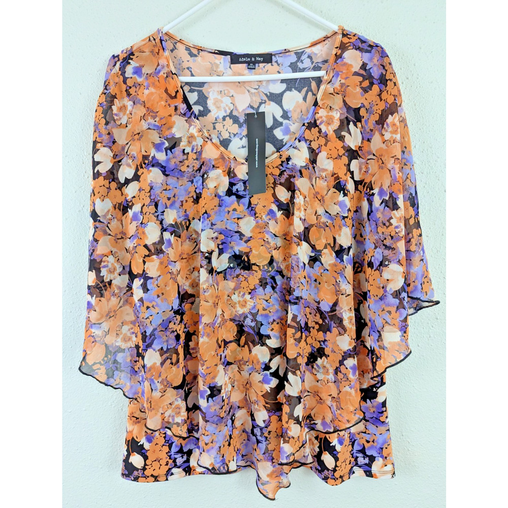 New Adele & May sz XL Blouse kimono like sleeves floral print top 0790